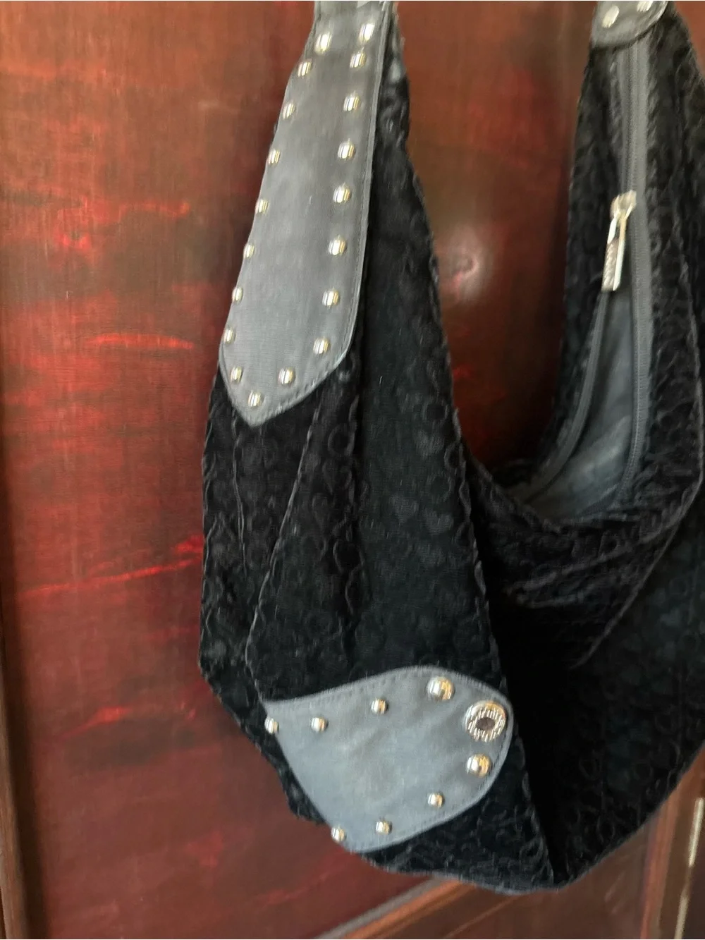 XOXO Black Hobo Bag with Stud Accents velvet feel - vintage Y2K